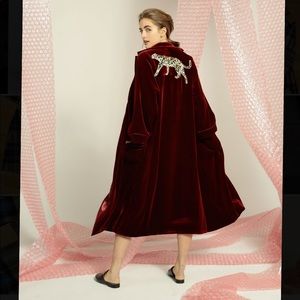 Rachel Antonoff Babette Velvet Robe w/ sequin cheetah patch